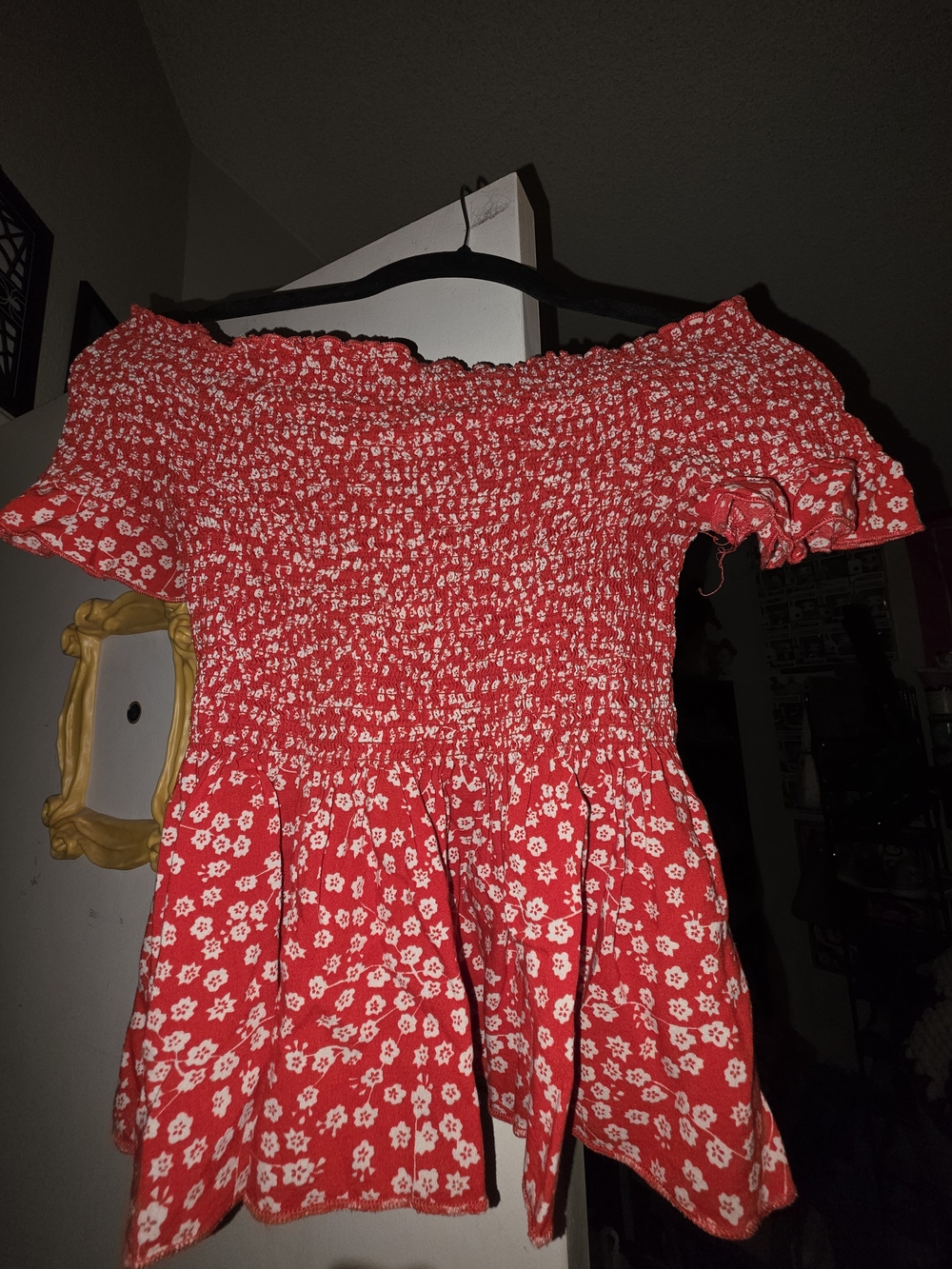 Japna Medium Red Floral Off-the-Shoulder Top